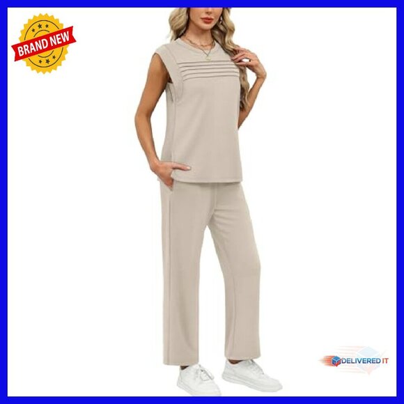 Women's 2-Piece Lounge Set Cap Sleeve Top Wide Leg Pants S-3XL - Picture 5 of 8